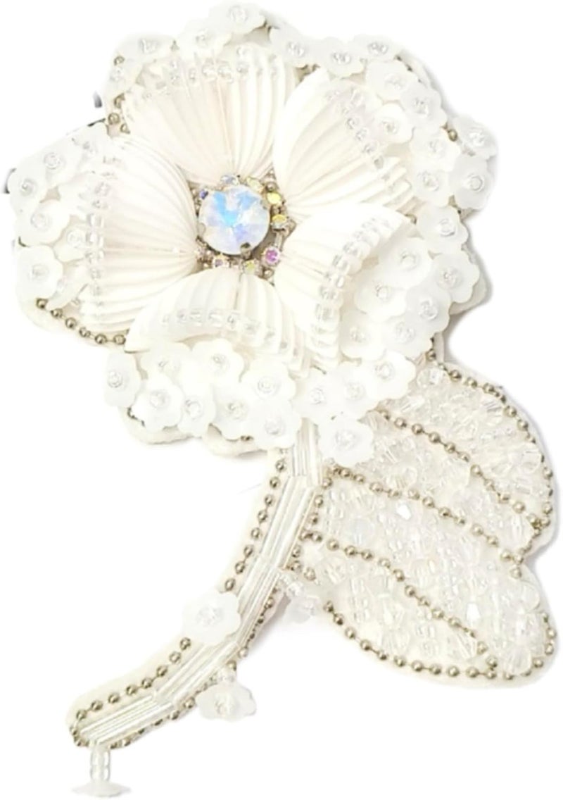 JRYYR Flower Sequin Applique,White Beaded Applique for Dresses，Hats, Bags and Other Garments Decorative Floral Patches((White-A Flower) - Image 1